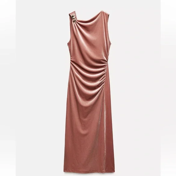 Zara Velvet Blush Color Midi Dress - Picture 8 of 16
